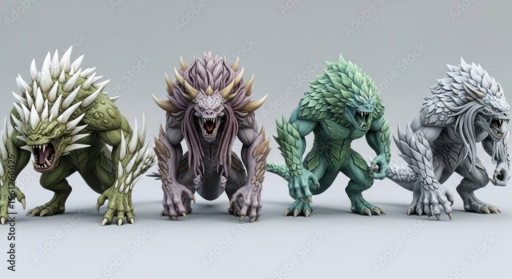 Fototapeta premium Fantasy Creature Collection with Unique Designs and Color Variations