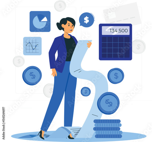 Bill Analysis Concept Illustration – Financial Report Review and Expense Management