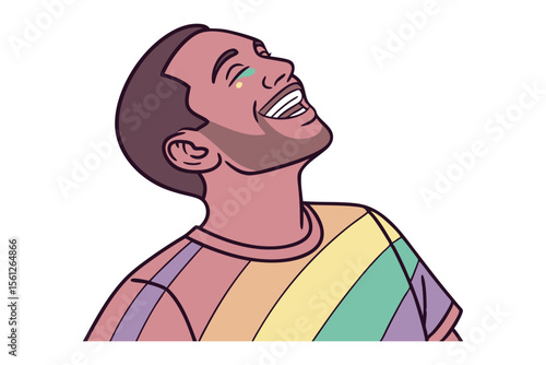 Pure Joy: A smiling individual, eyes crinkled with genuine mirth, beams with happiness. This artwork embodies an expression of unadulterated contentment.