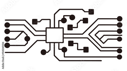 Illustration of a central processing unit with connected lines and various shapes around it