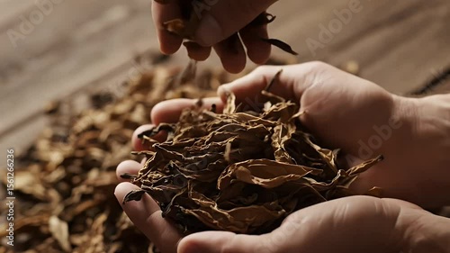 Dry Tobacco Leaves Held In Hands