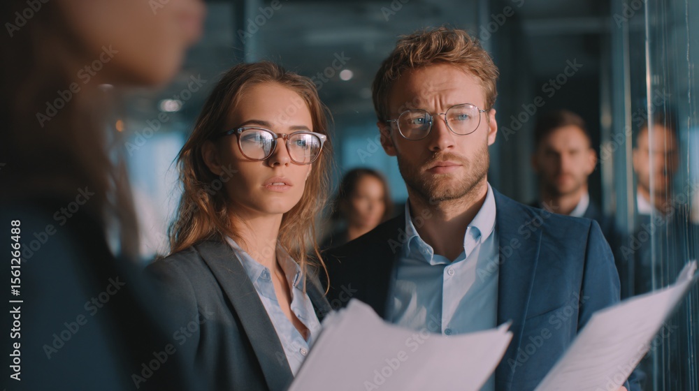 Fototapeta premium Business Professionals Engaged in a Dynamic Discussion in Modern Office Environment
