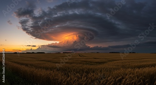 Wallpaper Mural A mesmerizing panorama of a golden wheat field under an ominous cloudscape during golden hour Torontodigital.ca