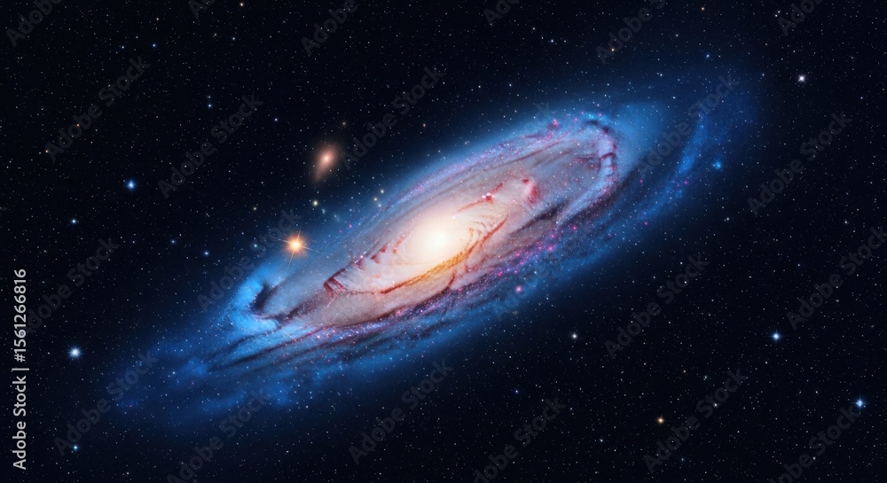 Vast spiral galaxy glowing brightly against a backdrop of countless stars in the universe Vast spiral galaxy glowing brightly against a backdrop of countless stars in the universe