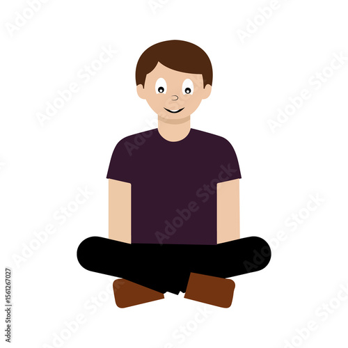 Happy Boy Sitting Cross-Legged