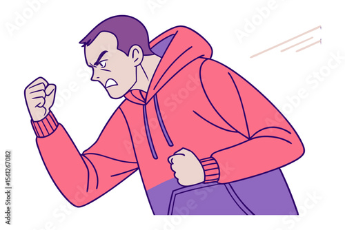 Aggression in Action: A fierce depiction of anger personified. Expressing a moment of fury with clenched fist and determined features.