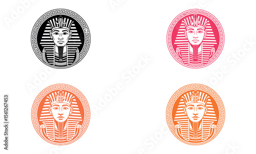 Colorful egyptian pharaoh icon set with ancient cultural face illustrations
