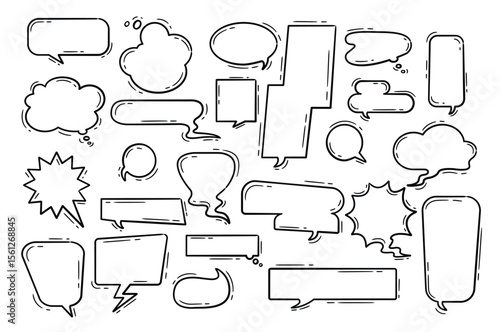 Collection of speech bubbles in doodle style vector