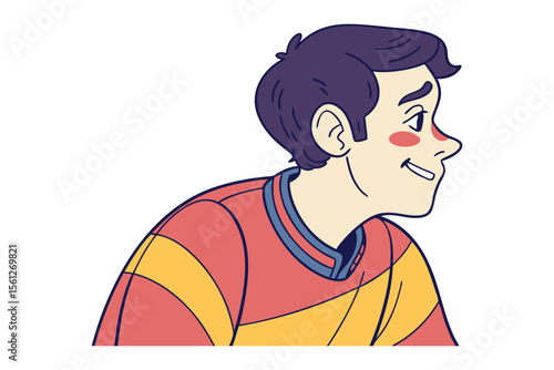 Smiling Young Man Illustration: Capturing the essence of youthful vitality and approachable charm, a smiling young man, illustrated in a vibrant style, looks to the side.