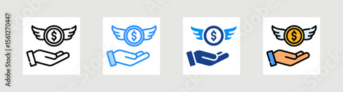 Flying Money Icon Collection Set Multiple Style