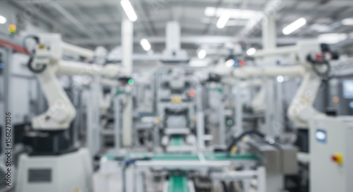 Blurred Industrial Factory: Robotic Automation in Manufacturing