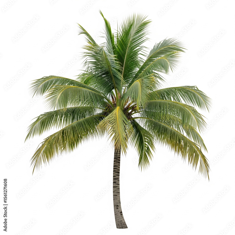Obraz premium Coconut Tree with Curved Trunk Isolated on White Background