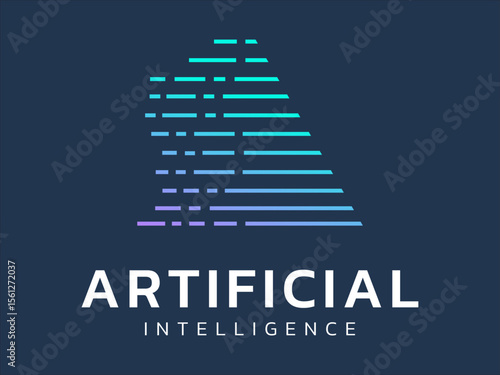 Artificial intelligence with movement linesTriangle Geometric Technology Analysis logo vector design concept. AI technology logotype symbol for advance technology, tech company, ui, innovation, web.