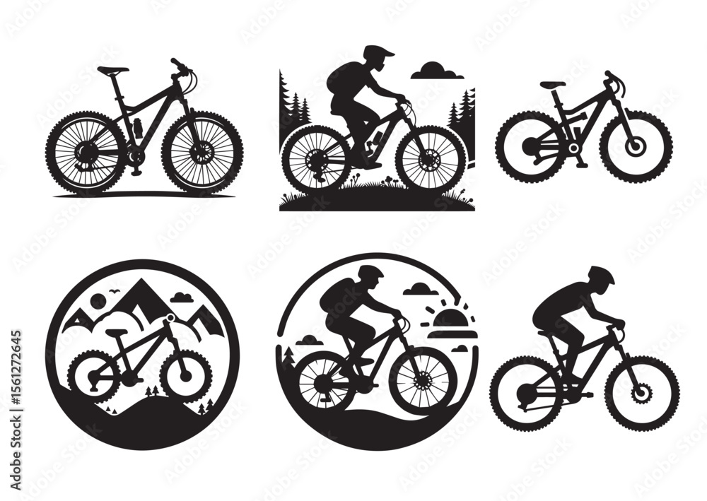 Fototapeta premium Mountain bike bicycle cycle Silhouette Vector Set