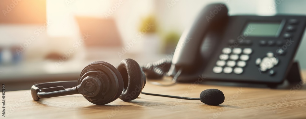 © Studio Nova - The headset and telephone set in a modern office environment. © Studio Nova - The headset and telephone set in a modern office environment.