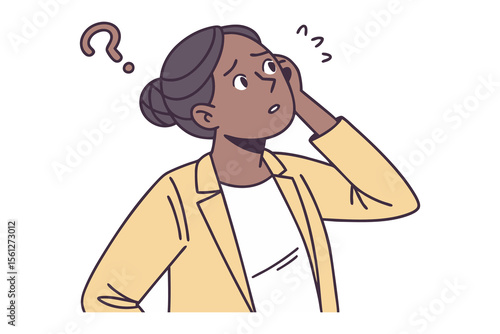 Confusion and Contemplation: Capturing the essence of a thoughtful moment. A person in thoughtful pose, head tilted, expresses uncertainty with a questioning look and touch of the head