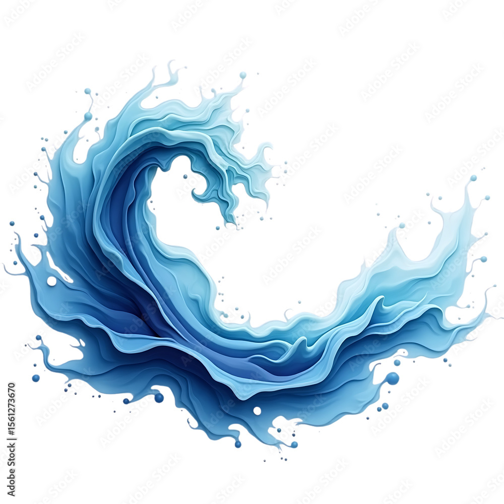 Fototapeta premium An artistic rendering presents a dynamic blue water wave with splashing droplets against a solid black backdrop, creating a visually striking effect, transparent background