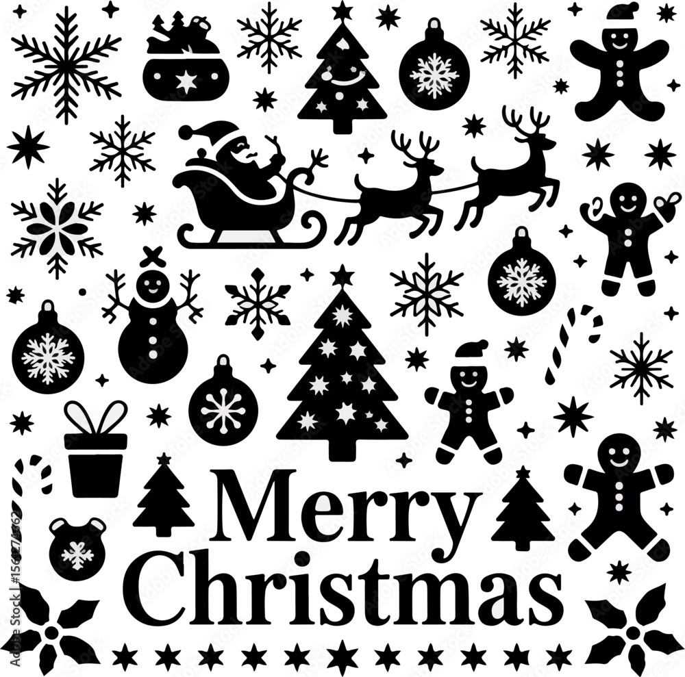 Obraz premium Festive Christmas Collage A Joyful Holiday Season Celebration with Classic Icons and Merry Christmas Wishes Conveyed