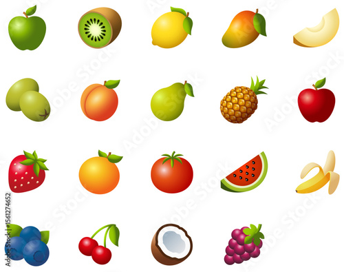 Set of Food fruit Emoji icons