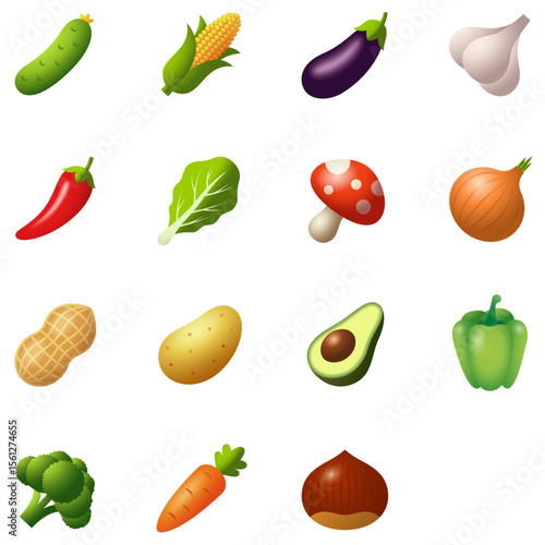 Set of Food vegetable Emoji icons