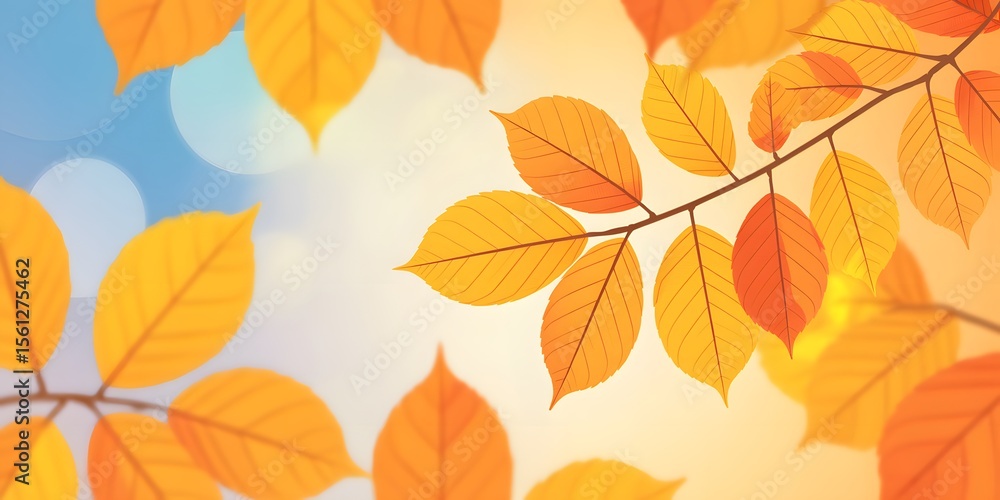Beautiful autumnal composition featuring vibrant orange and yellow leaves against a soft bokeh background creating a sense of warmth and serenity Beautiful autumnal composition featuring vibrant orange and yellow leaves against a soft bokeh background creating a sense of warmth and serenity