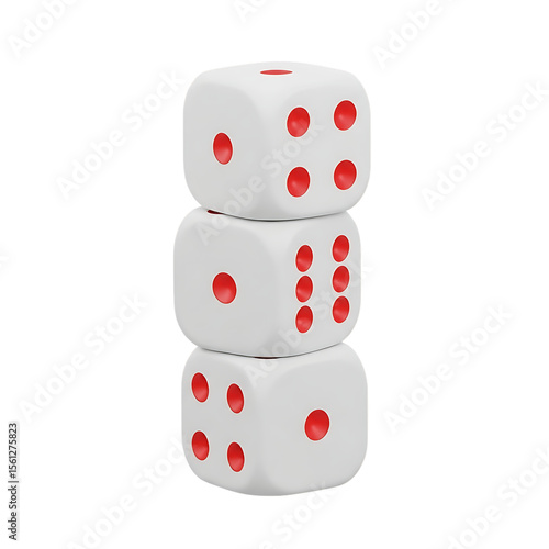 Stacked Dice White with Red Dots Against Transparent Background