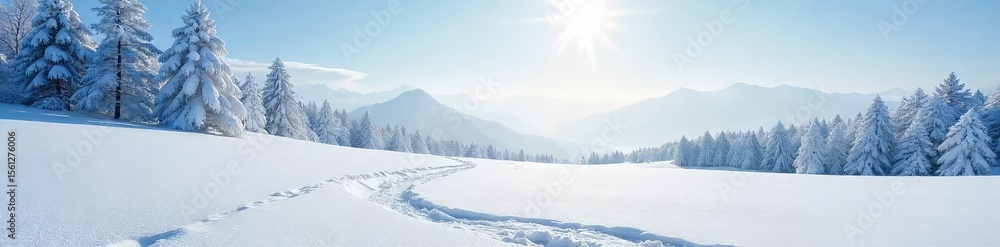 Obraz premium Pristine Untouched Snow Blanket Sparkling Winter Landscape, Serene and Peaceful White Scene