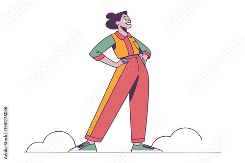 Poised Power: A stylish figure of woman radiates confidence, embodying strength, empowerment, and bold self-assurance with a dynamic pose and a determined gaze.
