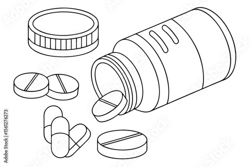 Simple Medication Line Art Drawing Minimalist Pharmacy Concept
