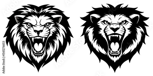Roaring Lion King Tattoo Line Drawing Set for Powerful Animal Wall Art