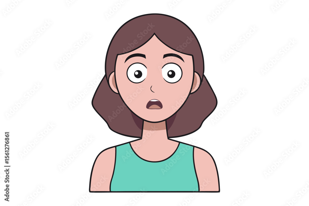 Shocked expression: An illustration showcasing a surprised woman with wide eyes, conveying a moment of astonishment. Shocked expression: An illustration showcasing a surprised woman with wide eyes, conveying a moment of astonishment.