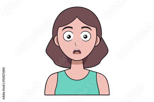 Shocked expression: An illustration showcasing a surprised woman with wide eyes, conveying a moment of astonishment.