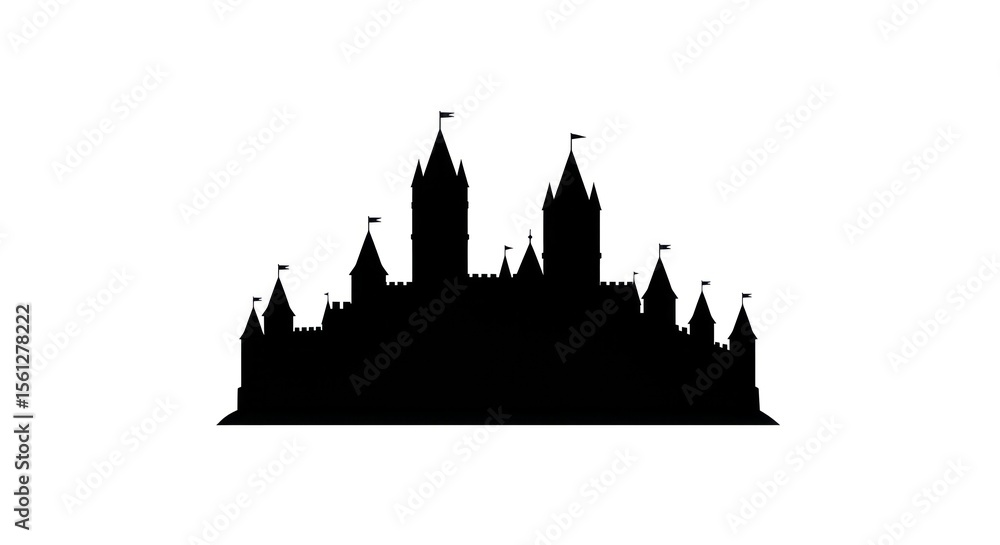 Fototapeta premium Majestic Castle Silhouette: A Black and White Illustration