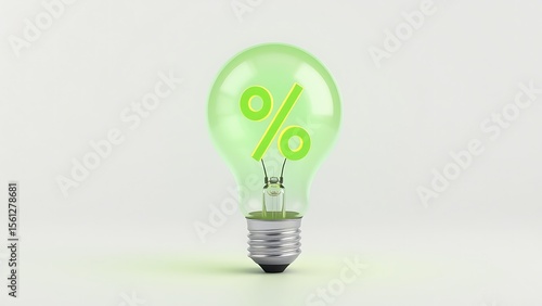 Lightbulb with Green Percentage Symbol:  Financial Savings Concept Illustration