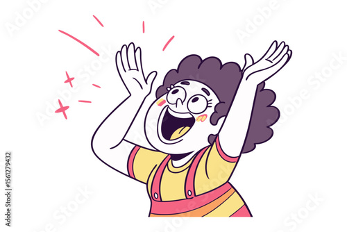 Joyful Expression: An illustration depicts a person with hands raised in a gesture of cheerful and expressive delight, conveying happiness.