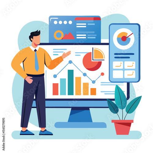 Vector illustration of a businessman with credit card and money, a flat design concept for mobile banking and internet finance