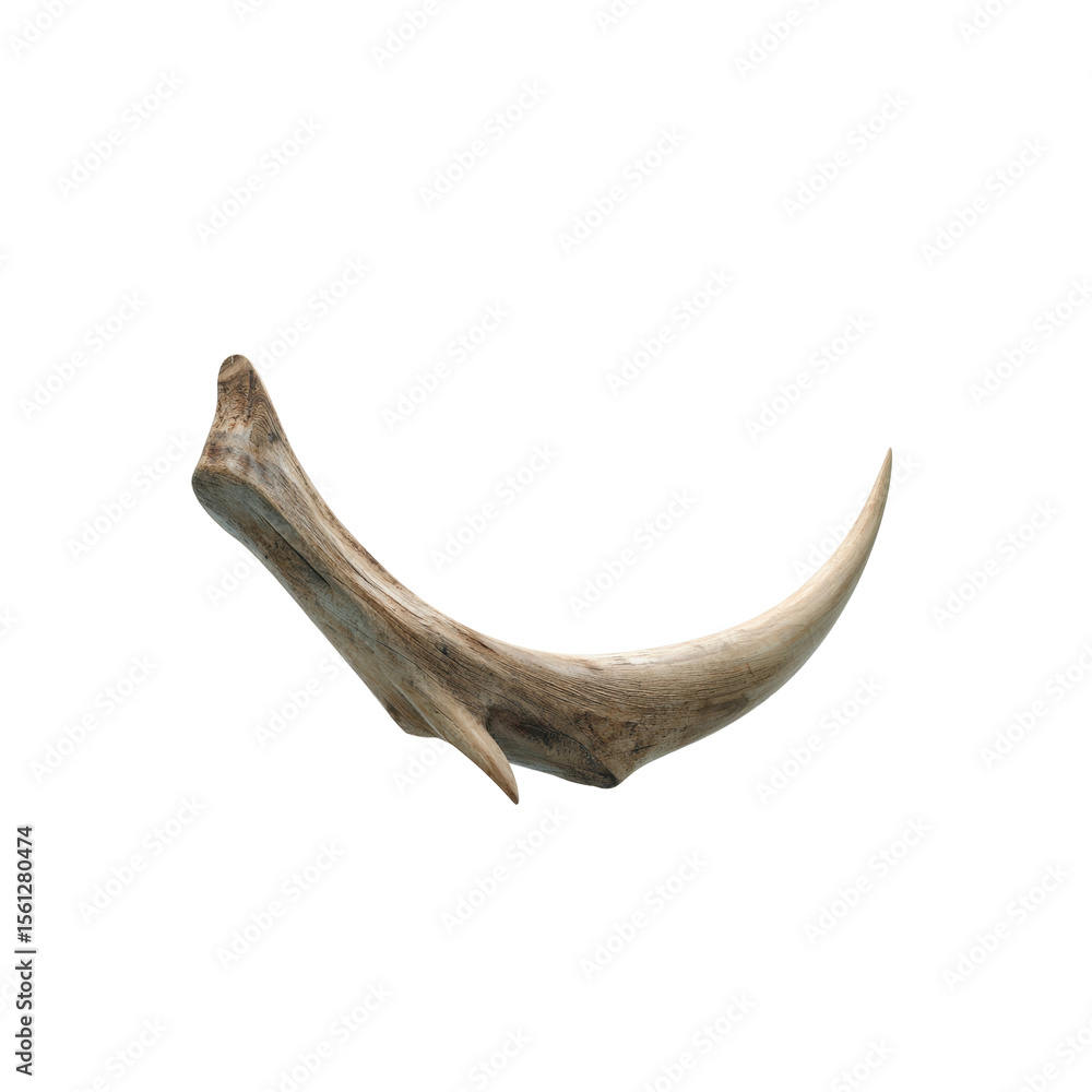 Fototapeta premium Single Curved Animal Horn, Isolated on Black Background