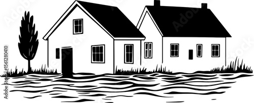 Flooded house silhouette