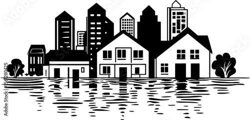 Flooded house silhouette