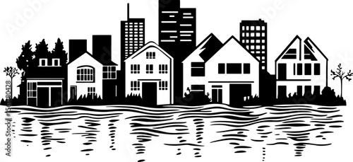 Flooded house silhouette