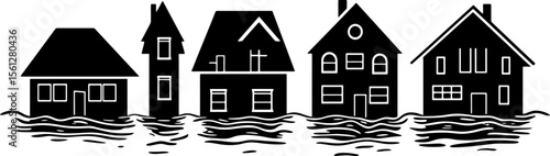 Flooded house silhouette