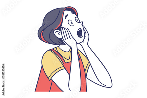 Surprised Girl Illustration: A young girl with wide eyes and hands on cheeks, expressing astonishment or surprise.  The illustration style is simple and clean with bold outlines.