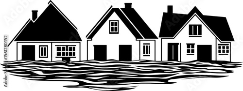 Flooded house silhouette