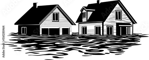 Flooded house silhouette