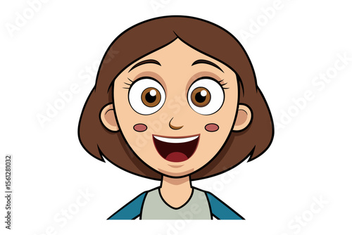 Joyful Expression Portrait: A cheerful illustration captures the essence of youthful glee, showcasing a smiling girl's emotive face and engaging charm.