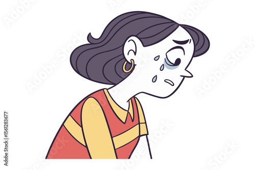 Sadness: An illustration of a woman's face with tears streaming down her cheeks, capturing raw emotion in her eyes. This image speaks to feelings of sorrow and heartbreak.