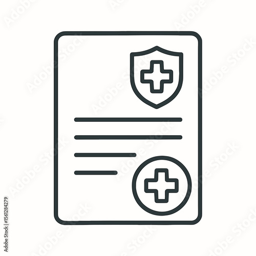 Health insurance document with medical symbols and text lines  