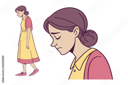 Sadness Embodied: A poignant illustration of a woman, her posture and closed eyes telling a story of introspection, solitude, and the weight of emotion.