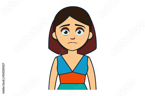 Sad Woman's Emotional Expression: The illustration portrays a young woman experiencing a profound state of sadness. Her downcast eyes, furrowed brow.