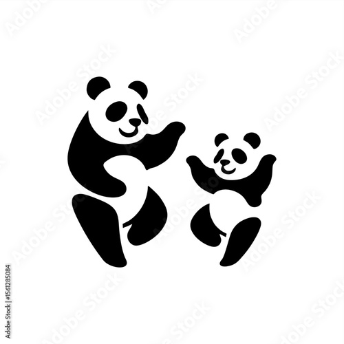 Φωτογραφία mother and cub panda bear simple silhouette negative space cute panda bear dance